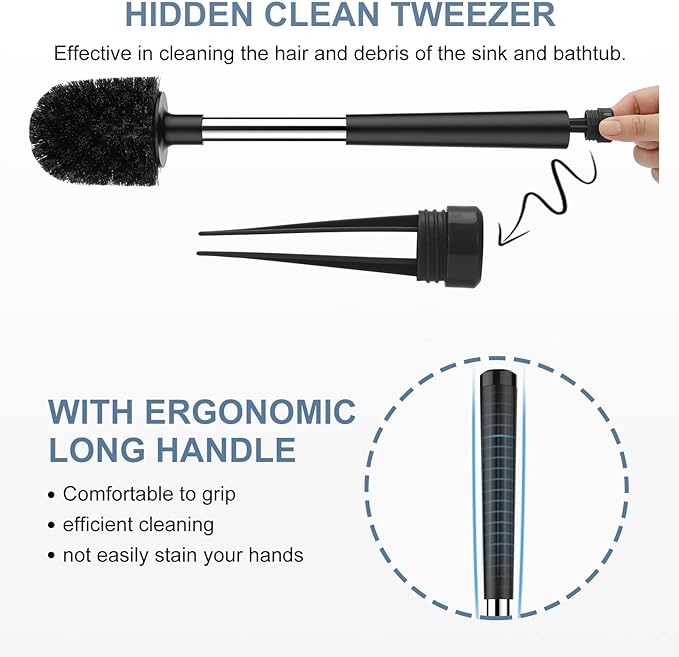 SetSail Toilet Brush and Holder 3 Pack, Self Closing Lid Toilet Bowl Brushes Holder Extra Long Handle Ventilated Toilet Brush Set for Bathroom Cleaning, Nylon Bristles, Black
