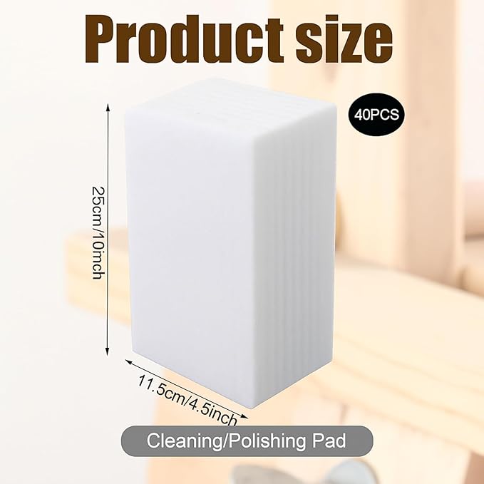 Hoolerry 40 Pcs White Scrub Pads Light Duty Scouring Non Woven Pad Non Scratch Abrasive Hand Multipurpose Scouring Sponge Multi Surface Scrubber Pads for Cleaning Polishing Home(4.5 x 10 Inch,White)