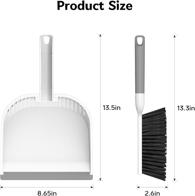 SetSail Small Dustpan and Brush Set, Nesting Snap-On Handheld Broom and Dust Pan with Teeth Portable Broom and Dustpan Set Suitable for Desktop, Pets Care, Sofa, Camping, White
