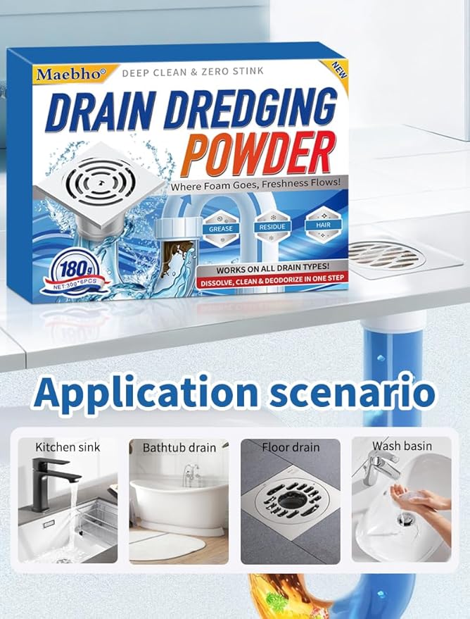 Upgrade Sink and Drain Cleaner, 6 Pack Pipe Dredge Cleaner Powders Fast Foaming Powerful Drain Cleaning for Kitchen Toilet Sink Quick Cleaning Tool