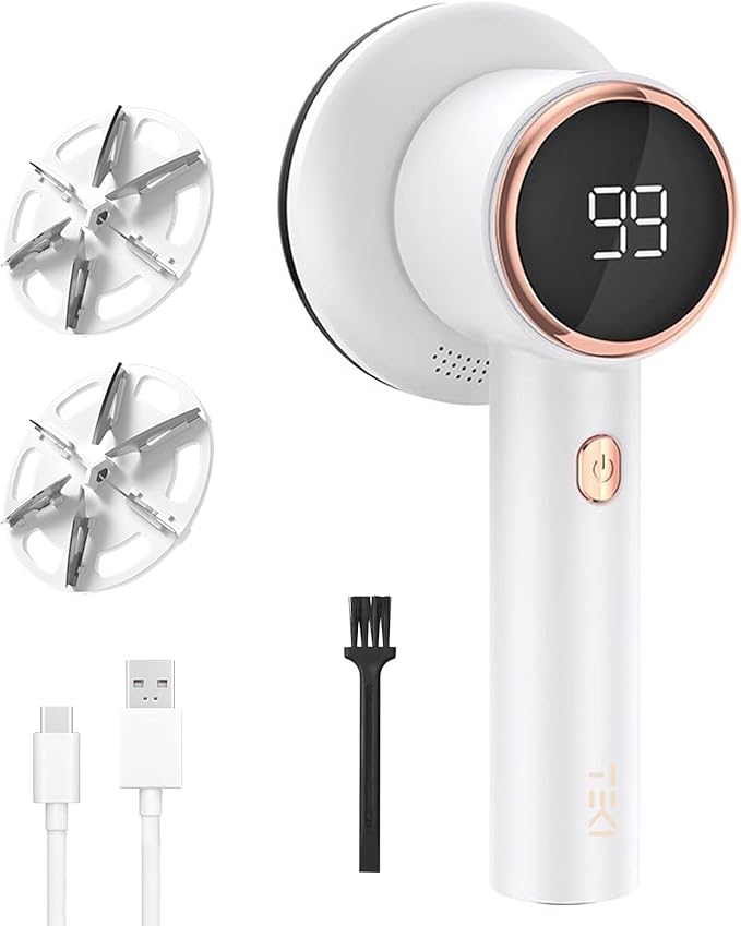 Fabric Shaver Lint Remover for Clothes with 2 Speeds, Digital Display, 6 Leaf Blades, USB Rechargeable Sweater Defuzzer to Remove Pilling Fuzz Ball for Furniture, Couch, Coat.