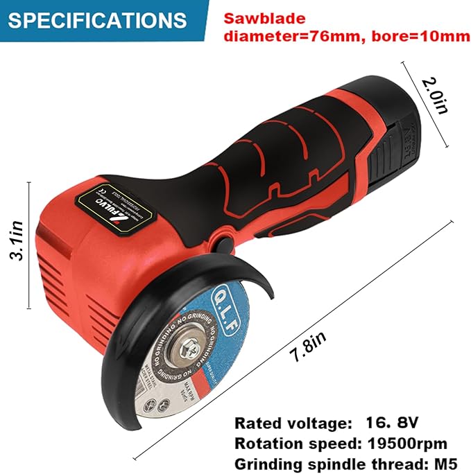 Cordless Brush Angle Grinder Kit, 19500rpm Mini Electric Angle Grinding Tool with 2pcs 16.8V 2000mAh Batteries and 5-Cutting Discs, Grinder Handheld Cutter for Metal Wood