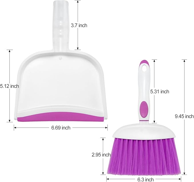 NACENA Small Dust Pan and Brush Set, Mini Broom and Dustpan Set Small Hand Broom and Brush Combo Dust Pan with Teeth for Home Cleaning Drawers Desktop Sofas and Outdoor, Purple