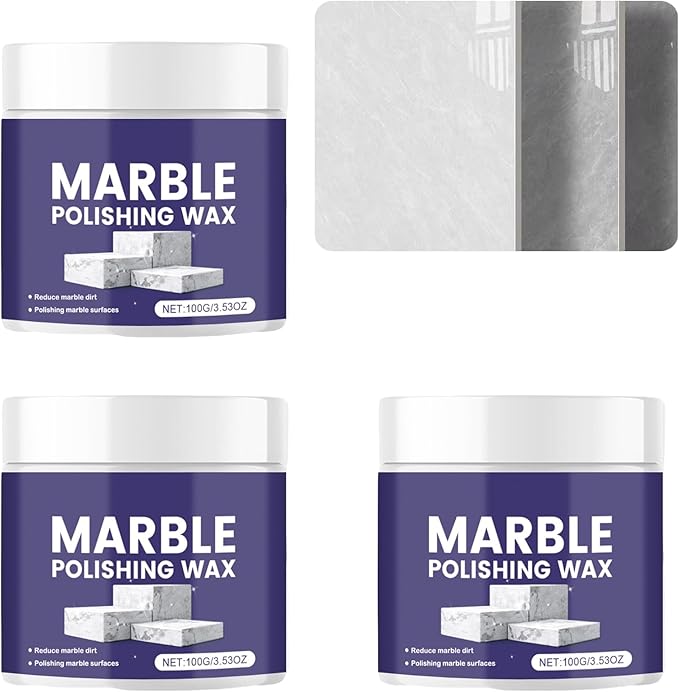 Marble Polishing Wax, Gentle Stone Polish Wax, Ceramic Tile Cleaner for Kitchen, Bathroom and Floors, Durable Shine, Smooth Finish, Marble Care and Protection, Easy to Apply (3Pcs)