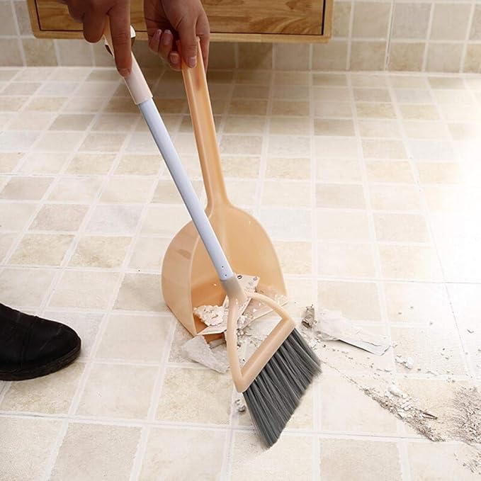 Mini Broom with Dustpan for Kids,Little Housekeeping Helper Set (Light Orange)