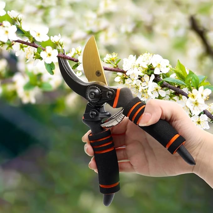 Garden Shears, Pruning Clippers, Professional Straight Blade Hand Shears Heavy Duty, Hedge Shears, 8" Hand Clippers with Rubberized Handles, Plant Trimming Scissors for Gardening, Shrub