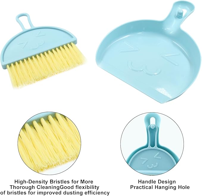 Hitefu Small Broom and Dustpan Set, Mini Dust Pans and Brush Set, Broom with Dustpan Combo Set for Home Cleaning, Sofa, Kitchen, Table, Countertops, Storage Shelves & Pets Area(3 Colors)