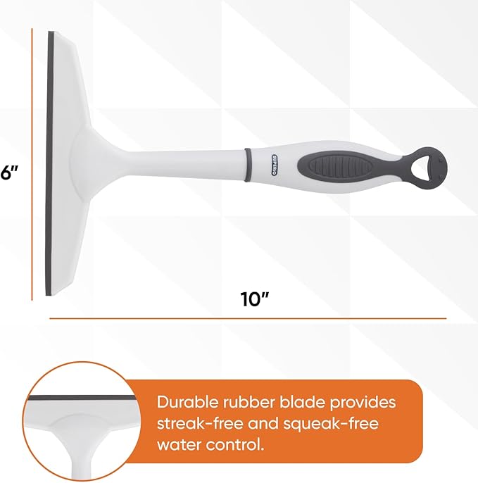Superio Rubber Squeegee, Streak Free All Purpose Window Squeegee, Comfort Grip Handle and Hanging Hook (Grey, 6 Inch)