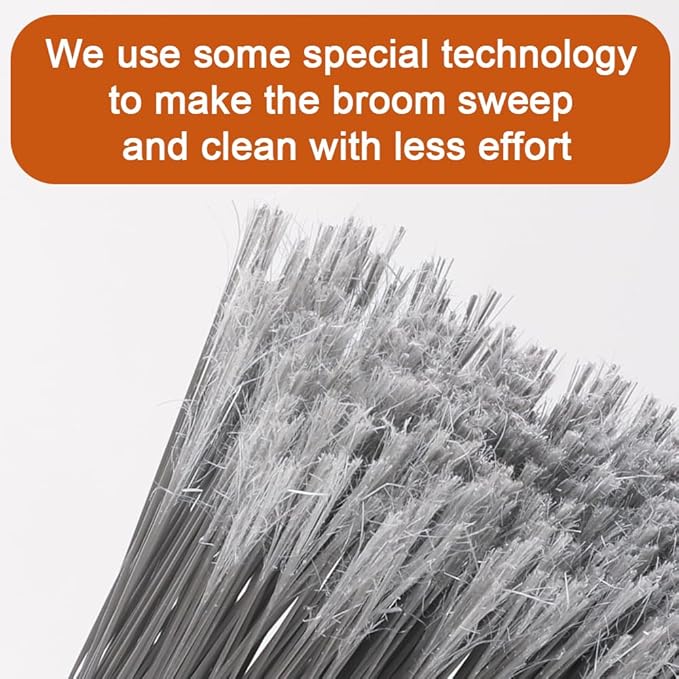 Stainless Steel Dustpan with Outdoor Stiff Bristles Broom,Long Handle Metal Dust Pan and Heavy Duty Broom for Home,Lobby,Office