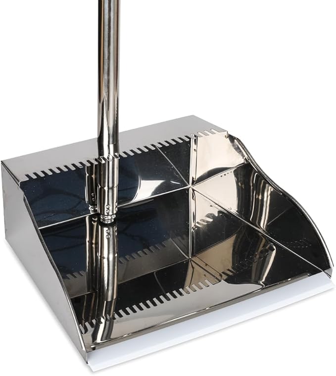 Stainless Steel Dustpan Metal Dustpan with Handle Heavy Duty Dust Pan Upright Dust Pan for Home Office Lobby