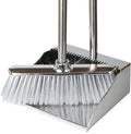 Metal Dustpan with Soft Bristles Broom Heavy Duty Stainless Steel Upright Standing Dust Pan and Broom for Sweeping Indoor Outdoor Home Kitchen Office Lobby Hardwood Floor Cleaning