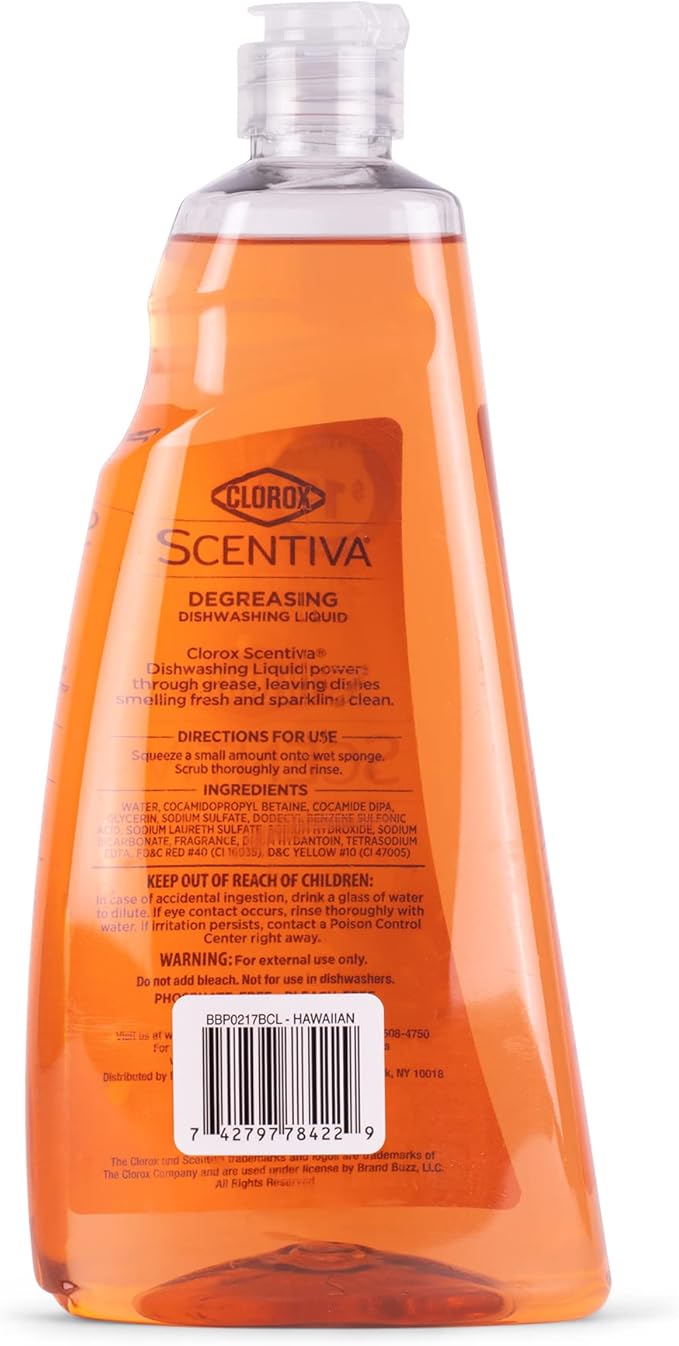 Clorox Scentiva Liquid Dish Soap, Hawaiian Sunshine Scent - Dishwashing Detergent Cuts Through Grease - A Powerful Clean You Can Trust, 26 Fl Oz