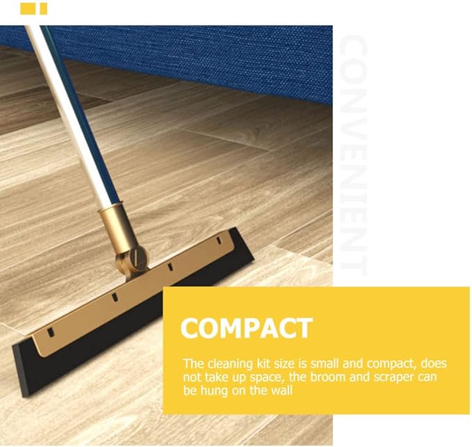 GANAZONO Broom Dustpan Scraper Set Long Handle Stand Up Broom Combo Dustpan for Home Kitchen Room Office Lobby Floor