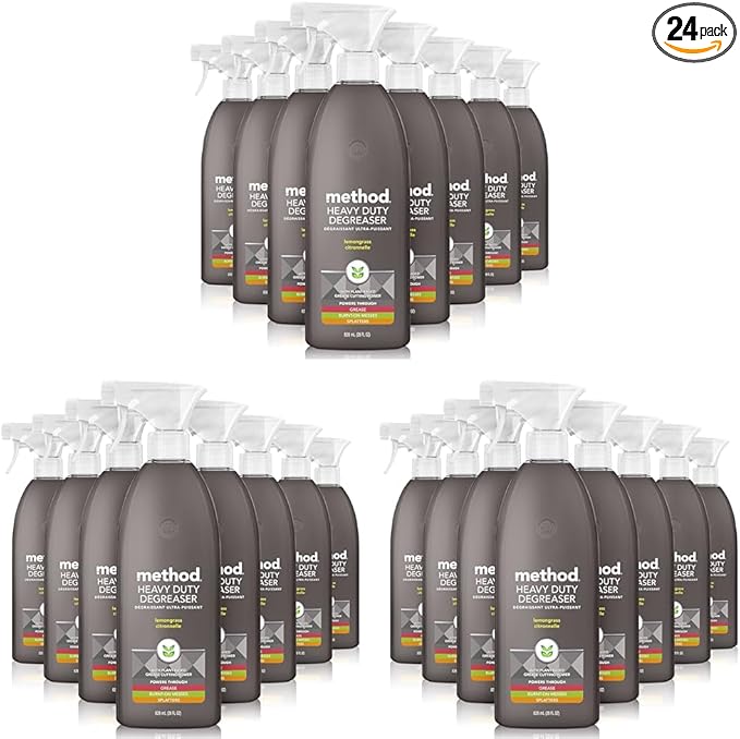 Method Heavy Duty Degreaser, Lemongrass Scent, Oven Cleaner & Stove Top Cleaner, 28 Oz Spray Bottles (Pack of 24)