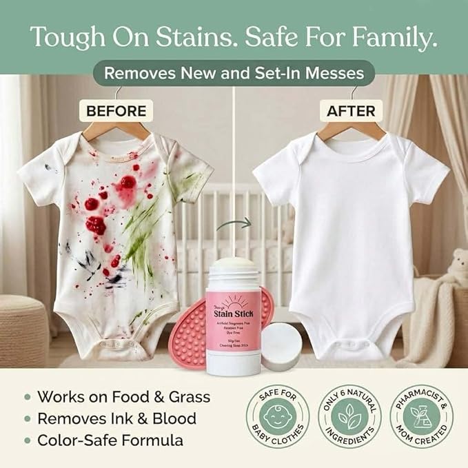 Mary’s Non Toxic Stain Remover Stain Stick with Scrub Base, Natural Refillable Laundry Stain Remover, Baby Stain Remover, Works on Blood, Grass, Food, Ink & Markers