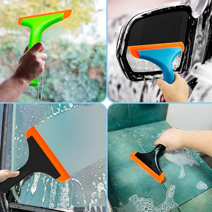 3 Pcs Flexible Silicone Squeegee, FineGood 5.9” Blade Window Squeegee Shower Squeegee for Glass Doors, Car Windshield, Mirror, Window