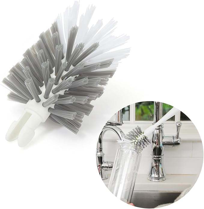 Full Circle Clean Reach Bottle Brush Replacement Head - Long Handle, Flexible, For Water Bottles, Baby Bottles, Narrow Containers, Kitchen Cleaning - White