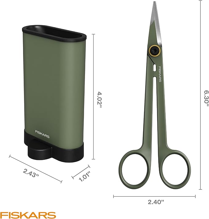 Fiskars Detail Snipper & Holder, Precision Indoor Gardening Tool for Trimming Dense Foliage, Long Reach Stainless Steel Micro-Tip Blades, Clean Cuts to Promote Healthy Growth on Plants, 6"