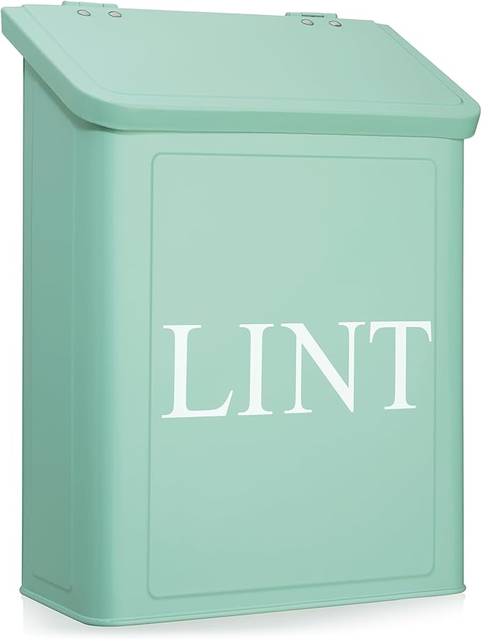 Calindiana Modern Farmhouse Metal Lint Bin for Laundry Room, Mint, 10L