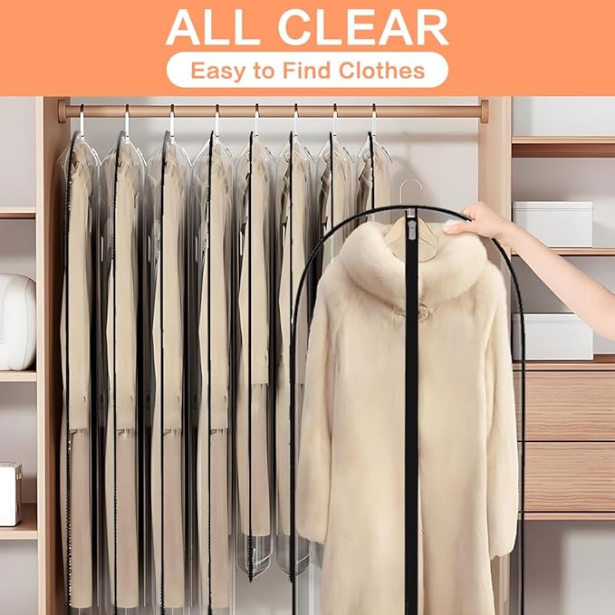 Garment Bag Clear for Long Dress (24'' x 60'' Set of 6) Clothing Suit Bags for Closet Storage Wedding Dress Garment Bags with Zipper Gown Garment Cover for Long Dresses