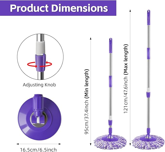 Spin Mop Replacement Handle 360 Degree Spin Mop Pole Handle Replacement Rotating Telescopic Stick for Mop Head, Ideal for Home and Household Cleaning