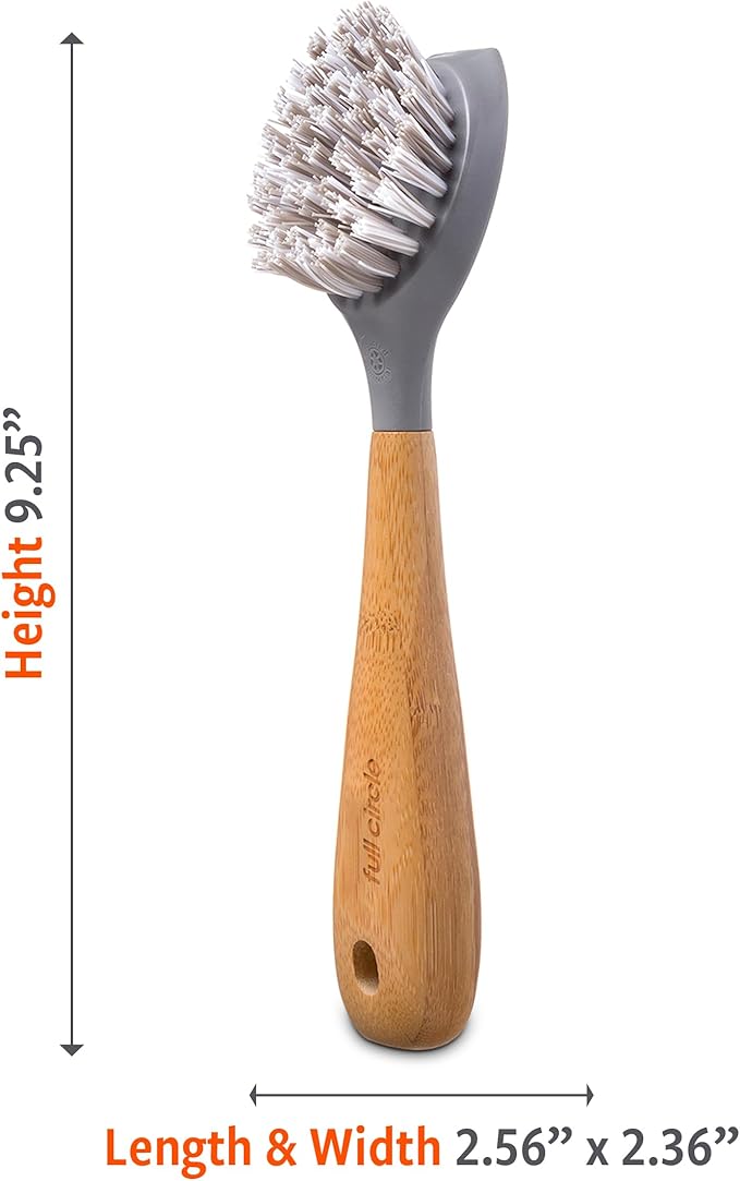 Full Circle Tenacious C Cast Iron Bamboo Dish Brush and Scraper – Durable Kitchen Scrub Brush for Dishes, Pots, Pans, and Cast Iron, Sustainable, Made with Recycled Plastic