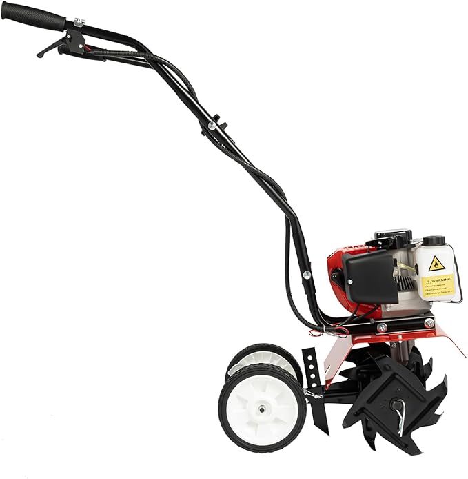 Garden Tiller Cultivator 52CC 2 Stroke Gasoline Powered Land Cultivator Yard Tiller Rototiler for Garden Lawn Digging Weed Removal Soil Cultivation