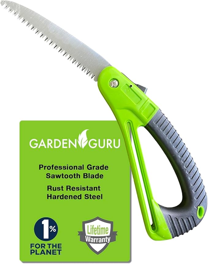 GARDEN GURU Folding Pruner Saw with Ergonomic Handle & Safety Lock – Non Slip – Rust Resistant Hardened Steel – Professional Grade Sawtooth Blade – for Pruning Trimming Camping Clearing