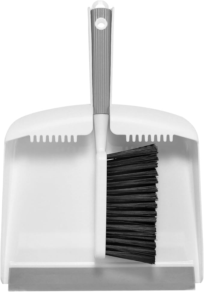 SetSail Mini Broom and Dustpan Set, Portable Cleaning Brush and Dustpan Combo Nesting Snap-On Handheld Dust Pan and Brush Set, Small Brush Dustpan for Kitchen, Desktop, Pet, Floor, Sofa, Grey White