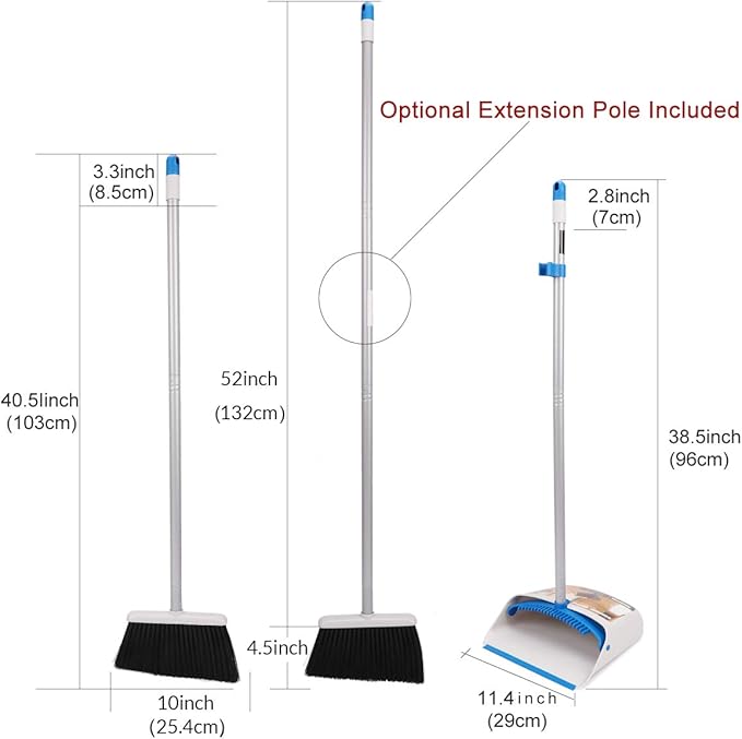 TreeLen Long Handle Broom and Dustpan Set,Upright Dust Pan Combo for Home, Kitchen, Room, Office, Lobby Floor Use Without Bending