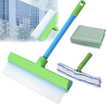 Recyclable Silicone Window Squeegee Kit - 3-in-1 Window Washer,Squeegee and 3 Microfiber Cloths, Ergonomic Handle & Streak-Free Blade for Windows, Mirrors, Shower Doors, Glass (Green)