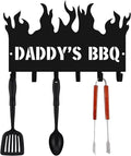 Personalized BBQ Cooking Utensils Wall Hooks Rack for Dad Custom Grilling Tool Organizer Barbecue Tool Metal Storage Holders Grill Cutlery Hanger Father's Day Utensils Hanging Hooks (Style 1)