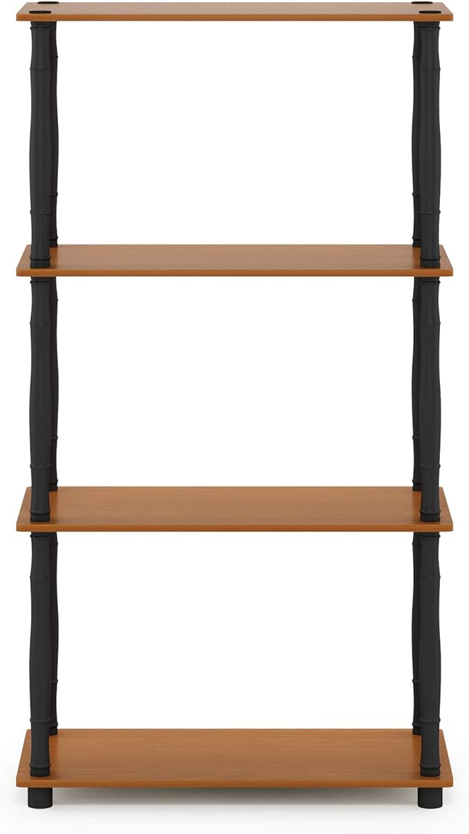 Furinno Turn-N-Tube 4-Tier Multipurpose Shelf Display Rack, Classic Tubes, Light Cherry/Black