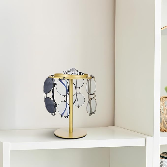 Sunglasses Organizer Glasses Display Rod Eyeglass Holder Stand Gold Metal Eyewear Storage Rack for Desk Tabletop Use