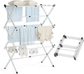 Clothes Drying Rack,Expandable Collapsible Heavy Duty Metal Laundry Standing Rack for Air Drying Clothing,3-Tier Portable Space Saving Clothing Rack for Laundry Indoor Outdoor(White)