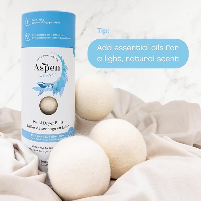 AspenClean | Wool Dryer Balls | 100% Pure New Zealand Wool | Reusable Natural Fabric Softener Alternative | Reduces Drying Time & Static | Pack of 3