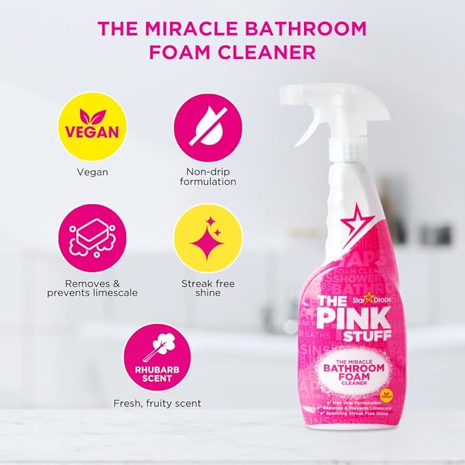 Stardrops - The Pink Stuff - Miracle Bathroom Foam Cleaner - Baths, Tiles, Soap Scum, Limescale, Streak Free,750ml (Pack of 2)