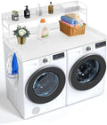 VEVOR Washer Dryer Countertop with 2-Tier Shelf, 54" x 27" Wooden Washer and Dryer Countertop with Anti-Slip Pads, Water-Resistant Laundry Topper Cover for Laundry Room Organization and Storage, White