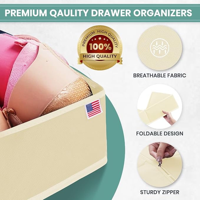 RFAQK Dresser Drawer Organizer Clothes-18 Pack Underwear Clothing Drawer Organizer for Baby, Nursery, Closet-Foldable Fabric Drawer Dividers for Bedroom, Storage Bins for Bra, Socks, Belt, Tie-Beggie