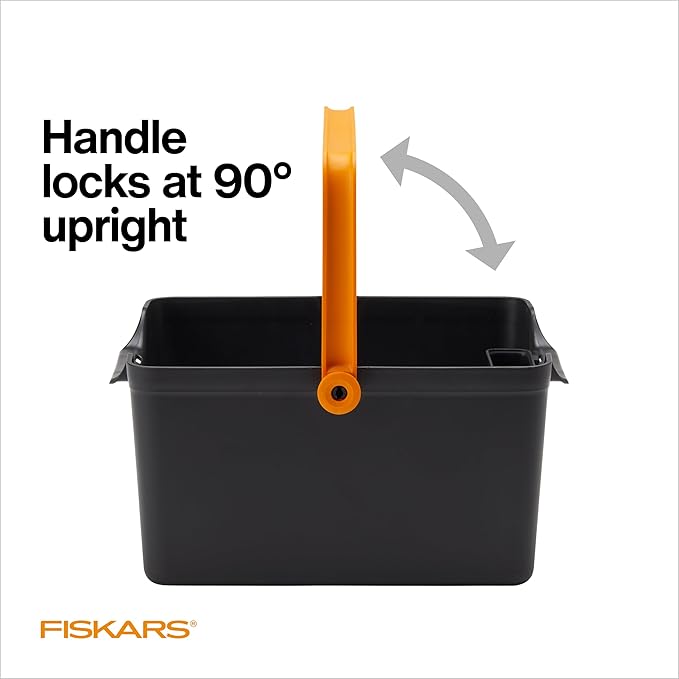 Fiskars Garden Tool Caddy, Portable Storage Organizer with Removable Bin for Snips & Pruners, Durable Recycled Resin Carrier for Indoor & Outdoor Gardening, Locking Handle & Wall Mount