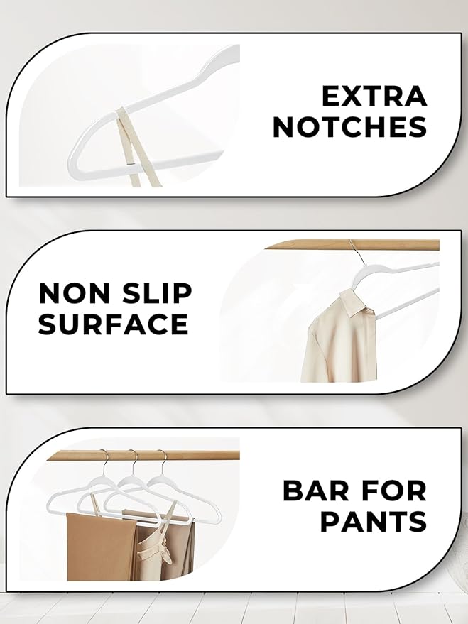 SMARTOR Plastic Hangers 50 Pack - Thin Clothes Hangers Heavy Duty | Durable | Lightweight | Space Saving | Slim | Flexible - Dorm Room Essentials for College Students - White
