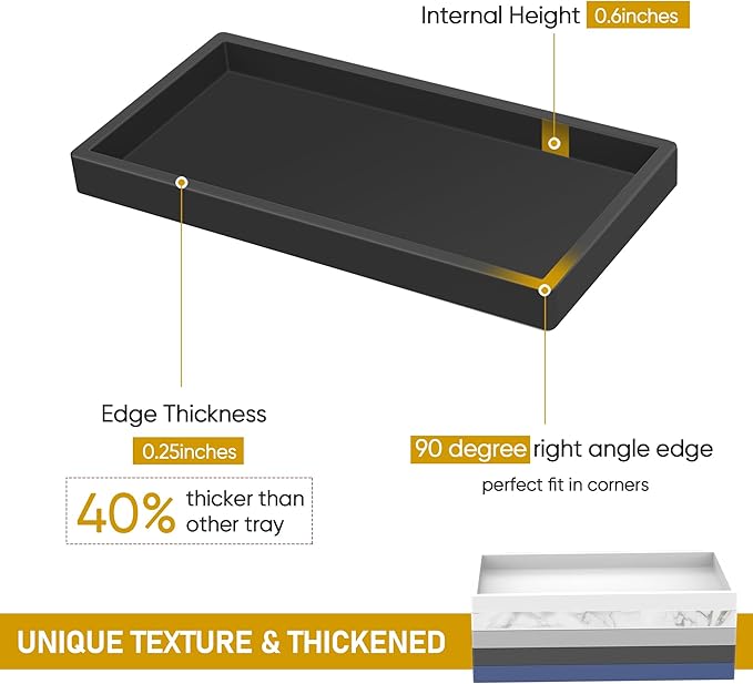 Silicone Bathroom Tray,Shatterproof Small Black Bathroom Tray,High-Grade Silicone Durable Vanity Trays for Bathroom Soap Dispenser Tray Toilet Tank Tray-7.8 * 3.9 in