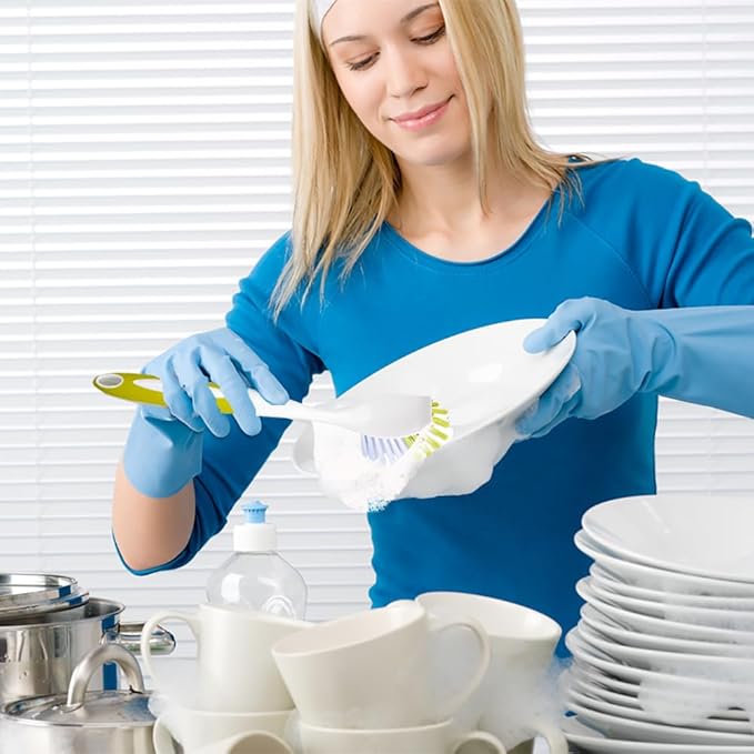 Dish Brush with Handle, Stiff Bristles Dish Scrubber for Pots, Pans & Sink Cleaning, 5 Pack