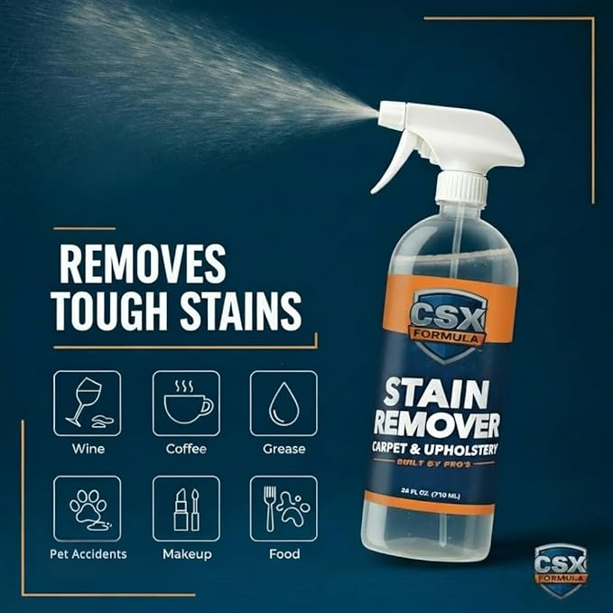 CSX Powerful Stain Remover 24oz – Heavy Duty Carpet & Upholstery Cleaner, Professional Strength, Deep Clean Formula – Removes grease, wine, coffee, ink, food, and more – Made in the USA