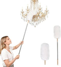 White Lambswool Extendable Duster, 32-98 Inch Bendable Wool Head with Anti-Static Properties and Stainless Steel Extension Pole for Ceiling Fans, High Walls, and Roof Dusting(one Pack)