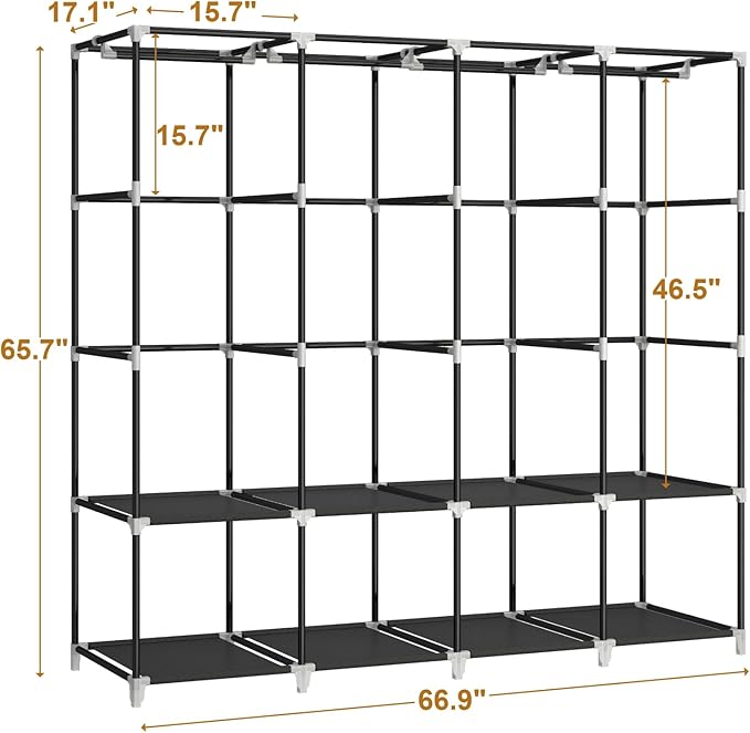 MOGELAFOO Portable Closet Wardrobe, 67-Inch Clothes Organizer with 4 Hanging Rods and 8 Shelves, Non-Woven Fabric Cover, Large Capacity Storage for Bedroom and Living Room, Black