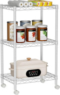 Golpart Small 3 Tier Shelves Storage Wire Shelving Unit Metal Shelf Adjustable Organizers Storage Shelving with Wheels for Bathroom Laundry Room Kitchen Pantry12”D x 18”W x 30.7”H White