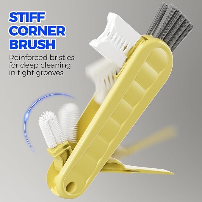 6 Pack Holikme 4 in 1 Cup Lid Cleaning Brush Set with 3 Straws, Multifunctional Bottle Brush, Silicone Cup Lid Gap Cleaner, Durable Bristle Crevice Cleaning Brush, Yellow