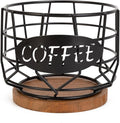 Coffee Pods Holder for Countertop, K Cup Holder Organizer, Sturdy Kcup Storage Basket with Wooden Base,Pod Capsule Container for Kitchen Bar Counter Office Desktop