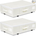 Vincona Under Bed Storage with Wheels, Rolling Under Bed Storage Containers with Label Holders for Clothes, Shoes and Blankets, Underbed Storage Organizer with Cover, 2 Pack Beige (23.6x15.7x7.28 in)
